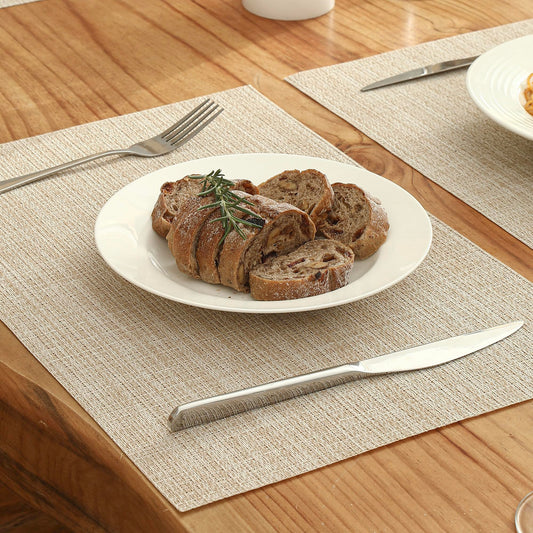 Leetaltree Beige Placemats Set of 4 - Heat Resistant Non-Slip Place mats for Dining Table, Washable Durable PVC Vinyl Woven Table Mats（Beige, 4）