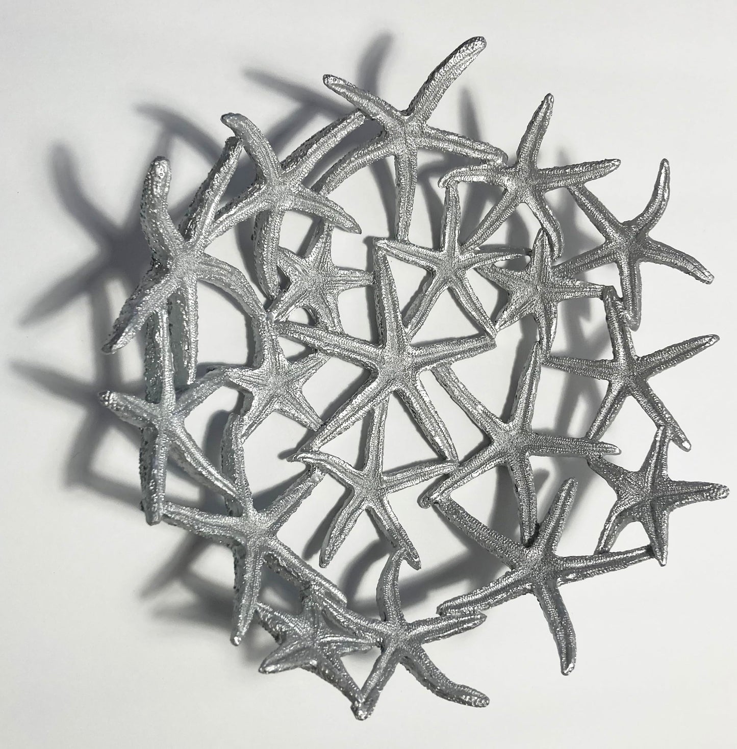 Mazeology Nautical Beach Starfish Centerpiece Bowl 11” Diameter Cast Resin Decorative Shiny Silver