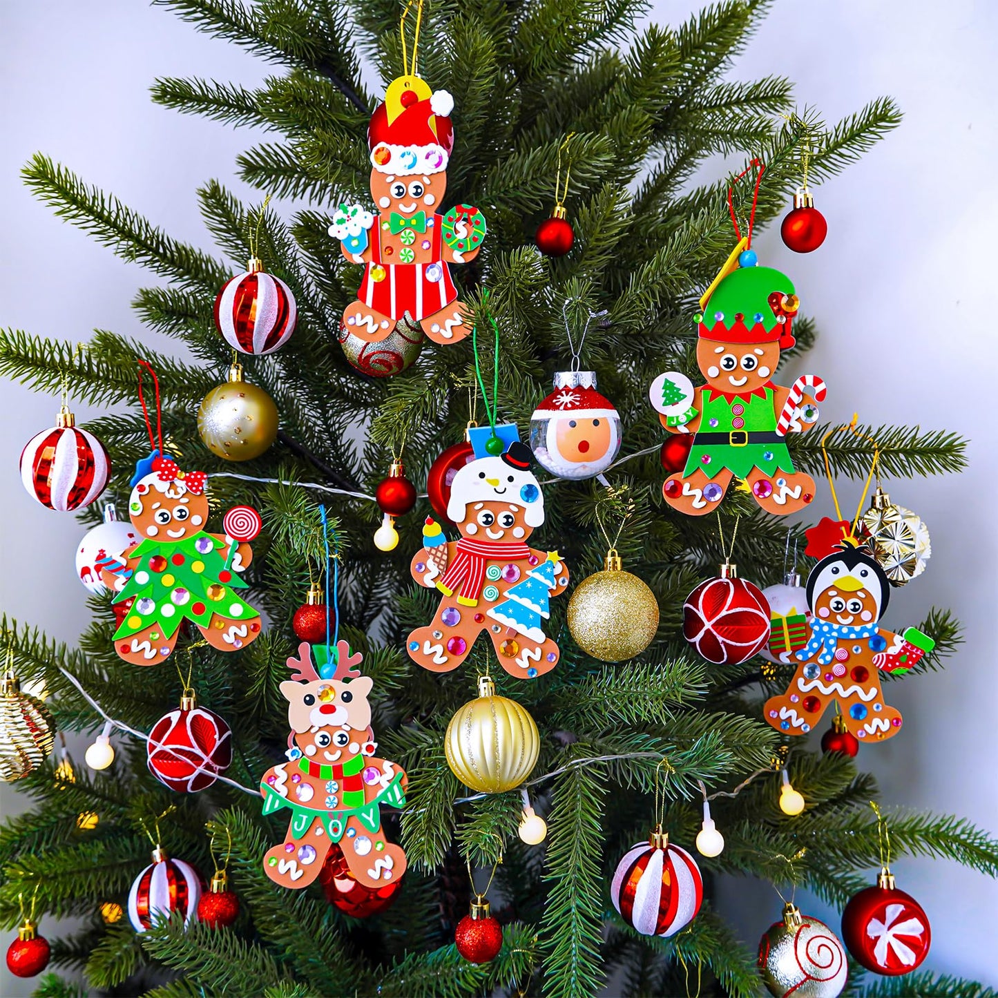 Winlyn 24 Sets Christmas Craft Kits Winter Crafts DIY Holiday Gingerbread Man Ornaments Tree Decorations Art Sets Stocking Foam Stickers Arts and Crafts for Kids Home Classroom Activities Party Favors