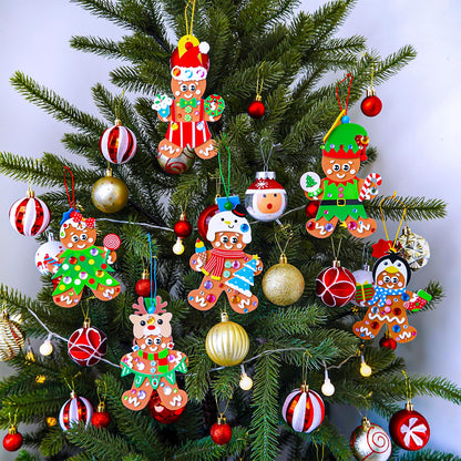 Winlyn 24 Sets Christmas Craft Kits Winter Crafts DIY Holiday Gingerbread Man Ornaments Tree Decorations Art Sets Stocking Foam Stickers Arts and Crafts for Kids Home Classroom Activities Party Favors