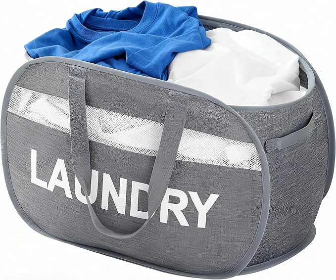 Foldable Laundry Basket with Lid, Oxford Cloth Reinforced Steel Ring