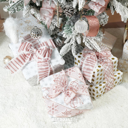 DINDOSAL Rose Gold Christmas Ribbon Wired 2.5" Pink Christmas Tree Ribbon Garland Rose Gold Glitter Wired Ribbon for Crafts, Wreaths, Topper Bows, Gift Wrapping, Home Decor (6 Rolls 36 Yards)