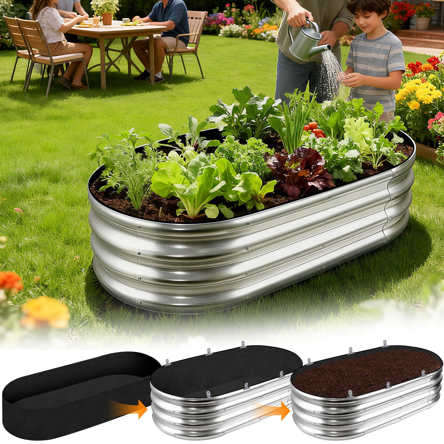Mizelu 2 Sets 4 x 2 x 1 ft Raised Garden Bed Liner Bag, Breathable Grow Bed Fabric Liners with Clips and Gloves, Garden Box Non Woven Bag for Outdoor Plants Growth Keep Soil Isolation (No Garden Bed)