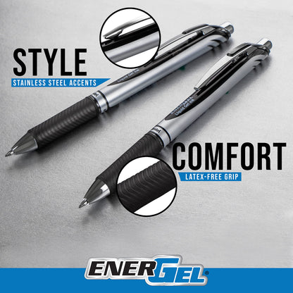 Pentel EnerGel RTX Retractable Liquid Gel Pen Metal Tip, 12 Pack, (0.7mm), Medium Line, Turquoise Blue, Box of 12 (BL77-S3)
