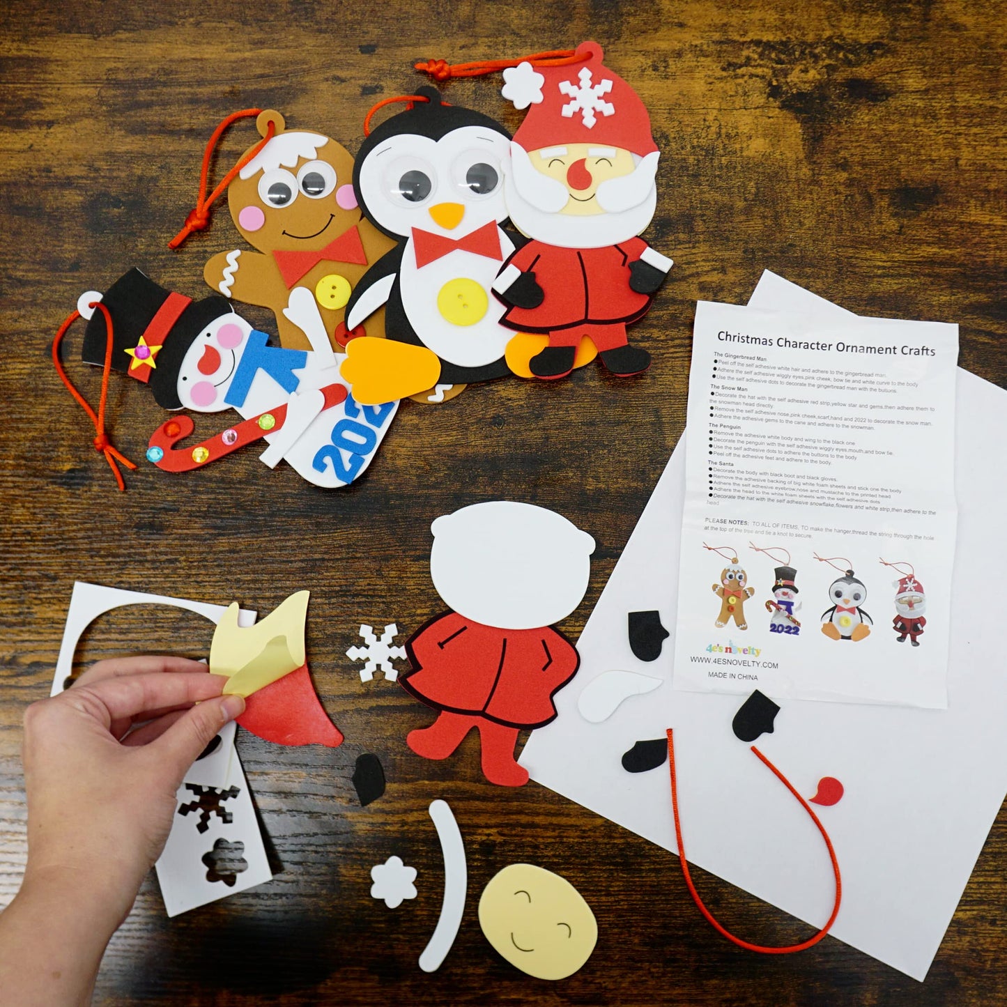 4E's Novelty Foam Christmas Character Ornament Crafts for Kids (12 Pack) Santa, Gingerbread Man, Snowman, & Penguin Christmas Crafts for Kids Toddlers 4-8, 3-12 DIY Ornament Craft Kit Bulk