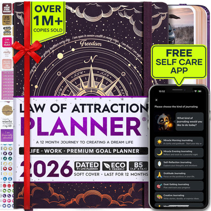 Deluxe 2026 Planner Weekly and Monthly | Law of Attraction Planner with Productivity App | 12-Month for Productivity, Gratitude & Goal Setting | Includes Foldable Vision Board, Gift Box & Stickers