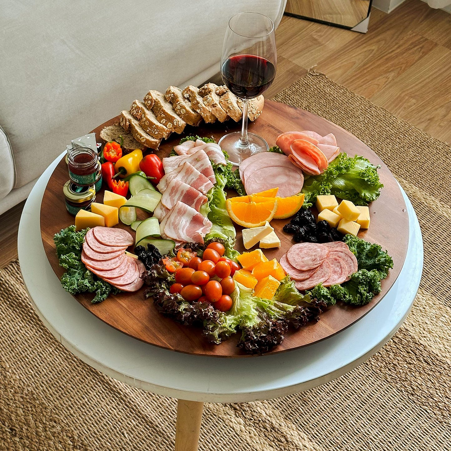 TIDITA 21" Acacia Wood Lazy Susan for Table Top - Wooden Turntable Serving Tray for Charcuterie Boards Cheese Board - Extra Large Round Lazy Susan Organizer - Kitchen Revolution for Countertop
