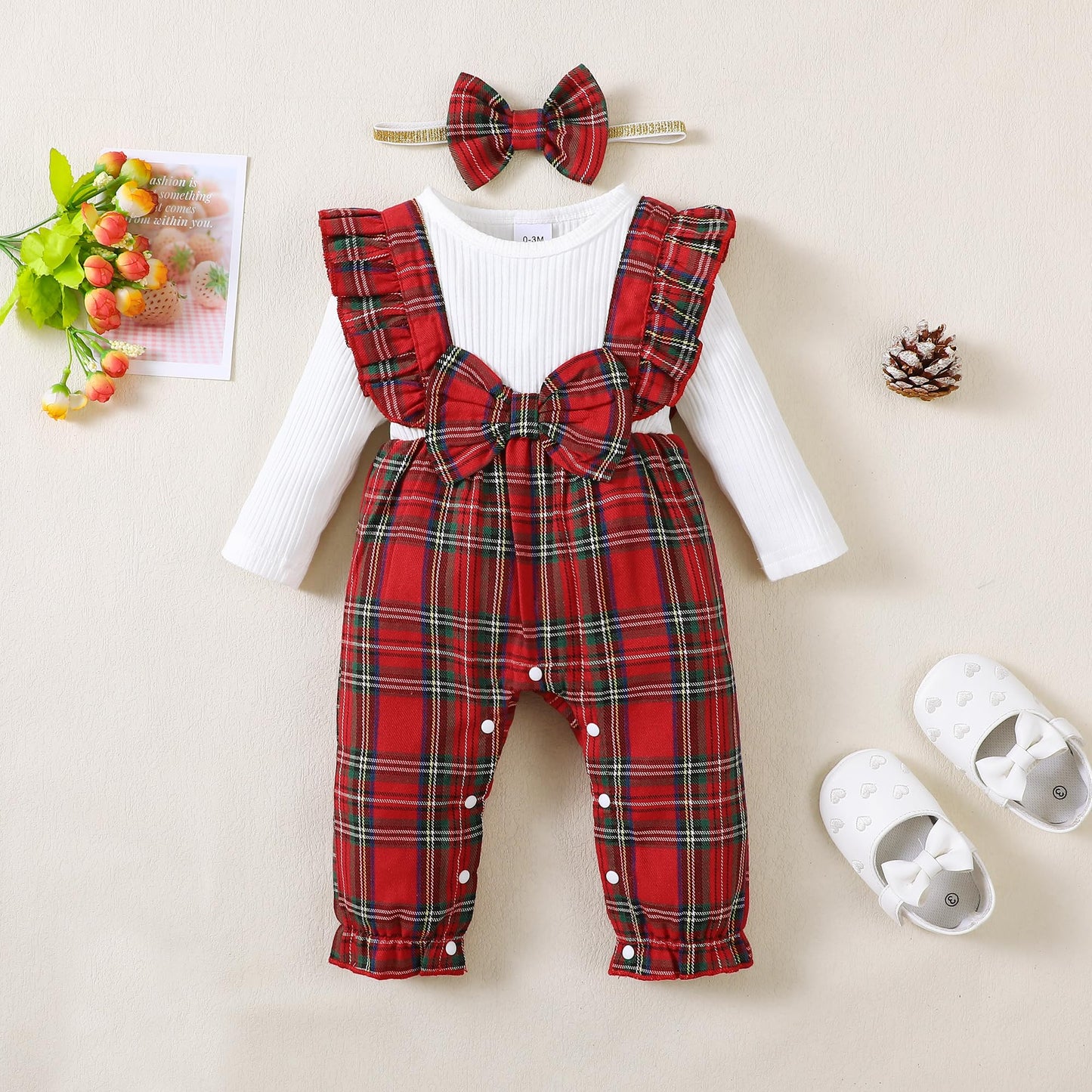 Toddler Baby 12-18 Months Girl Clothes Fall Winter Outfits Long Sleeve Romper Ruffle Red Jumpsuit Bodysuit Plaid Overalls 1 Year Old Girl Clothes