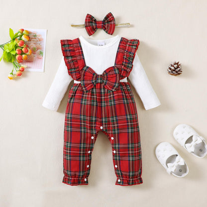 Toddler Baby 12-18 Months Girl Clothes Fall Winter Outfits Long Sleeve Romper Ruffle Red Jumpsuit Bodysuit Plaid Overalls 1 Year Old Girl Clothes