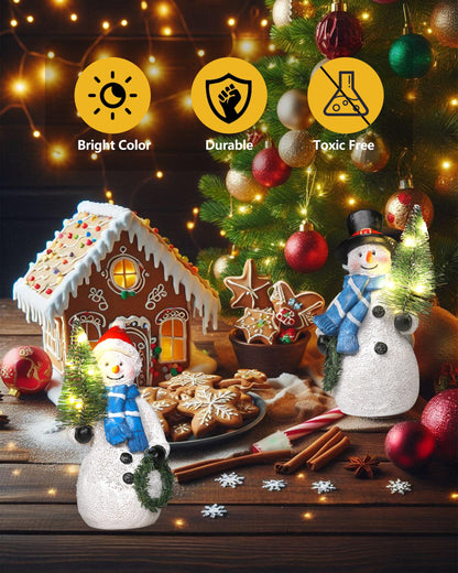GoGnome Duo 5'' Resin Snowman Figurines with Lighted Christmas Tree Wreath - Christmas Decorations Indoor Snowman Decor Ornaments Centerpiece - Winter Holiday (Snowmen)