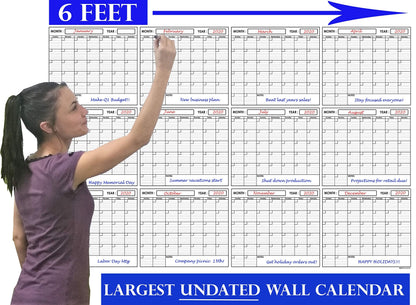 SwiftGlimpse 48" x 72" Large Jumbo Oversized Erasable Laminated Blank Annual Yearly Wall Calendar Poster, 12 Months, Reusable for Office, Academic or Home