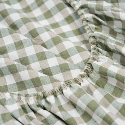100% Cotton Full Sheet Set - 4 Piece Cotton Sheets Full Size Bed Set, Soft, Smooth, Durable, Easy Care, 16" Deep Pocket Checkered Green Sheets - 1 Flat, 1 Fitted, 2 Pillowcases