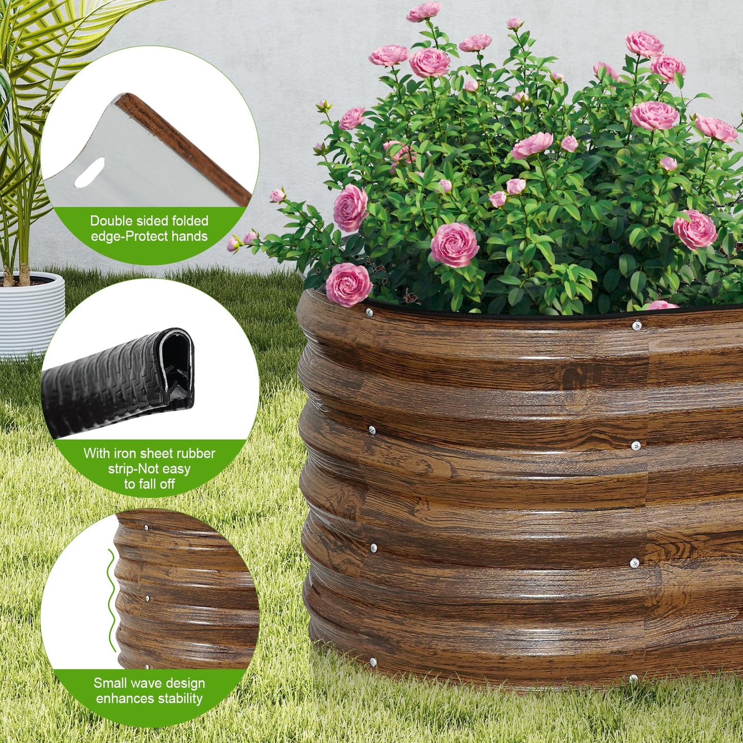 ZORMY Galvanized Raised Garden Bed Outdoor- 8x2x1.4ft Oval Steel Raised Beds for Gardening, Metal Planter Box with Protective Strip and Gloves for Vegetables, Flowers, Fruits(Brown)