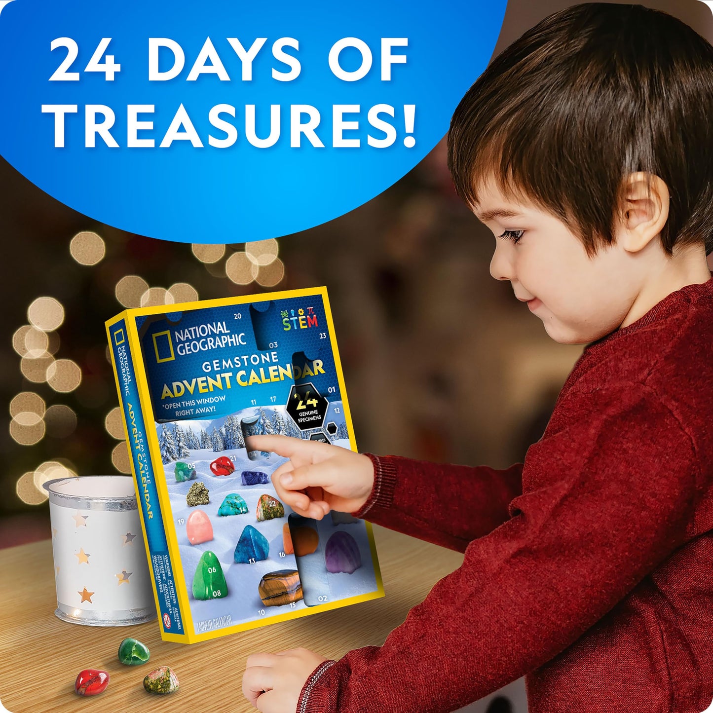 NATIONAL GEOGRAPHIC Gemstone Advent Calendar - 2025 Christmas Countdown Calendar for Kids with 24 Gems to Open Each Day, Complete Rock Collection with Mini Gemstone Dig Kit