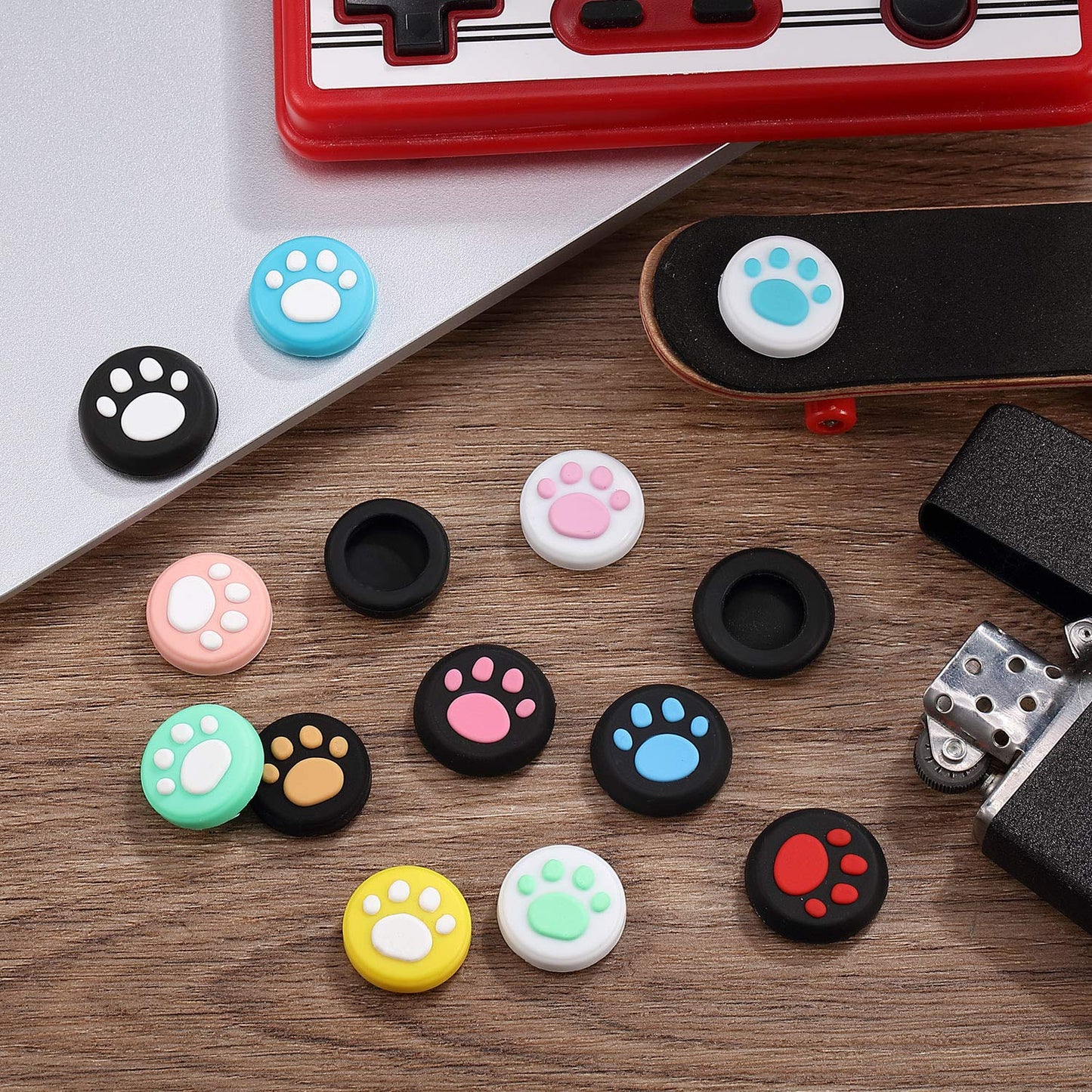 Sumind 28 Pieces Replacement Cute Cat Claw Design Thumb Grip Caps Thumb Grips Analog Stick Cover Joystick Cap Soft Silicone Cover Compatible with Nintendo Switch, Switch Lite and Joy Con Controller