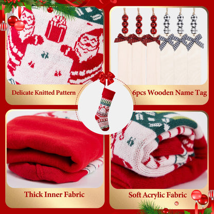 Mostop 6 Pack Christmas Stockings, 21 Inches Large Cable Knitted Stockings, Snowflake Reindeer Snowman Christmas Tree Knitted Stocking Decorations for Xmas Family Holiday Season Decor