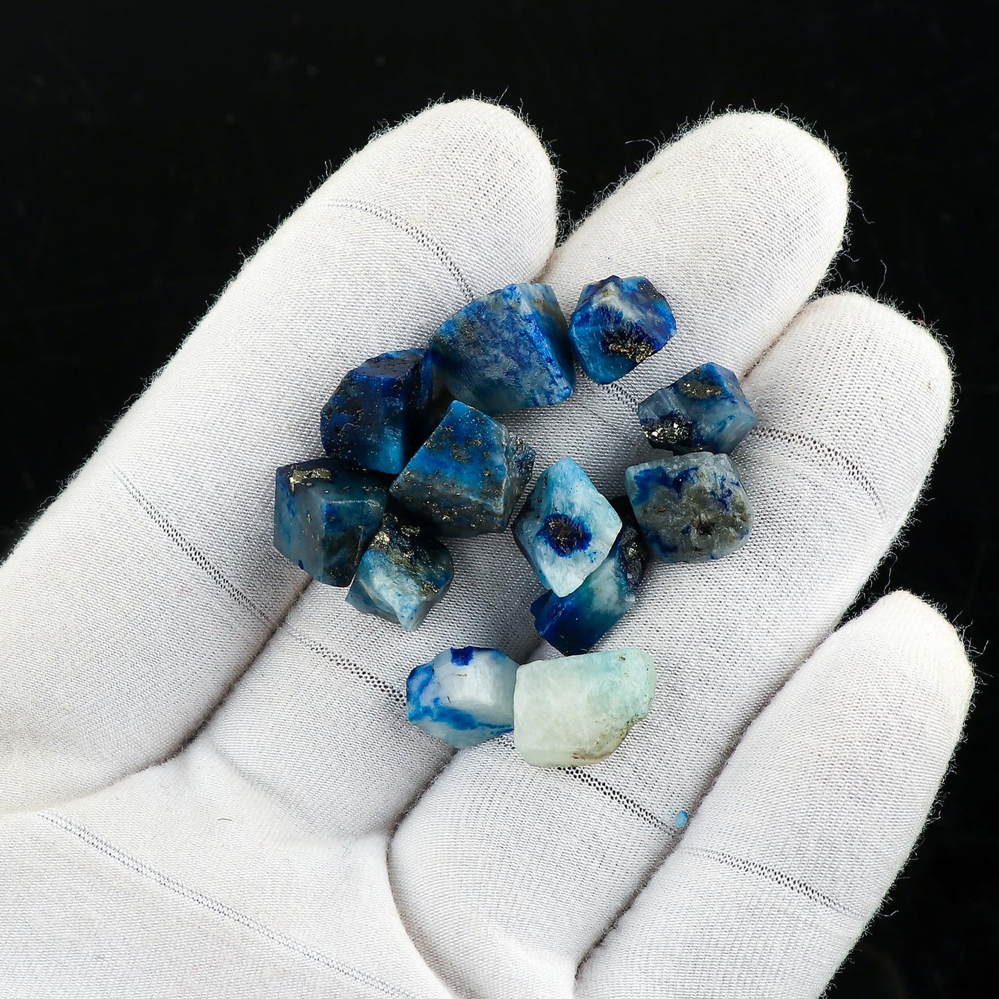 CRYSTALIS (4pcs (10-15mm) Natural Afghanite Lapis-Lazuli, UV Reactive, Loose Gemstone Wholesale Bulk Rough Jewelry Making Supply, Chakra & Healing Raw Stones, Wire Wrapping, DIY, Gem Collection