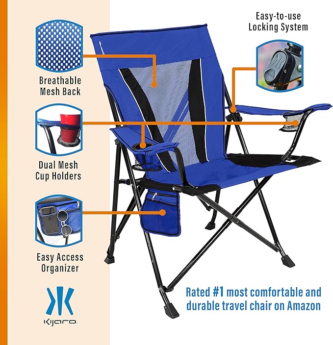 Kijaro XXL Dual Lock Portable Camping Chair - Supports Up to 400lbs - Enjoy The Outdoors in a Versatile Folding Sports & Outdoor Chair