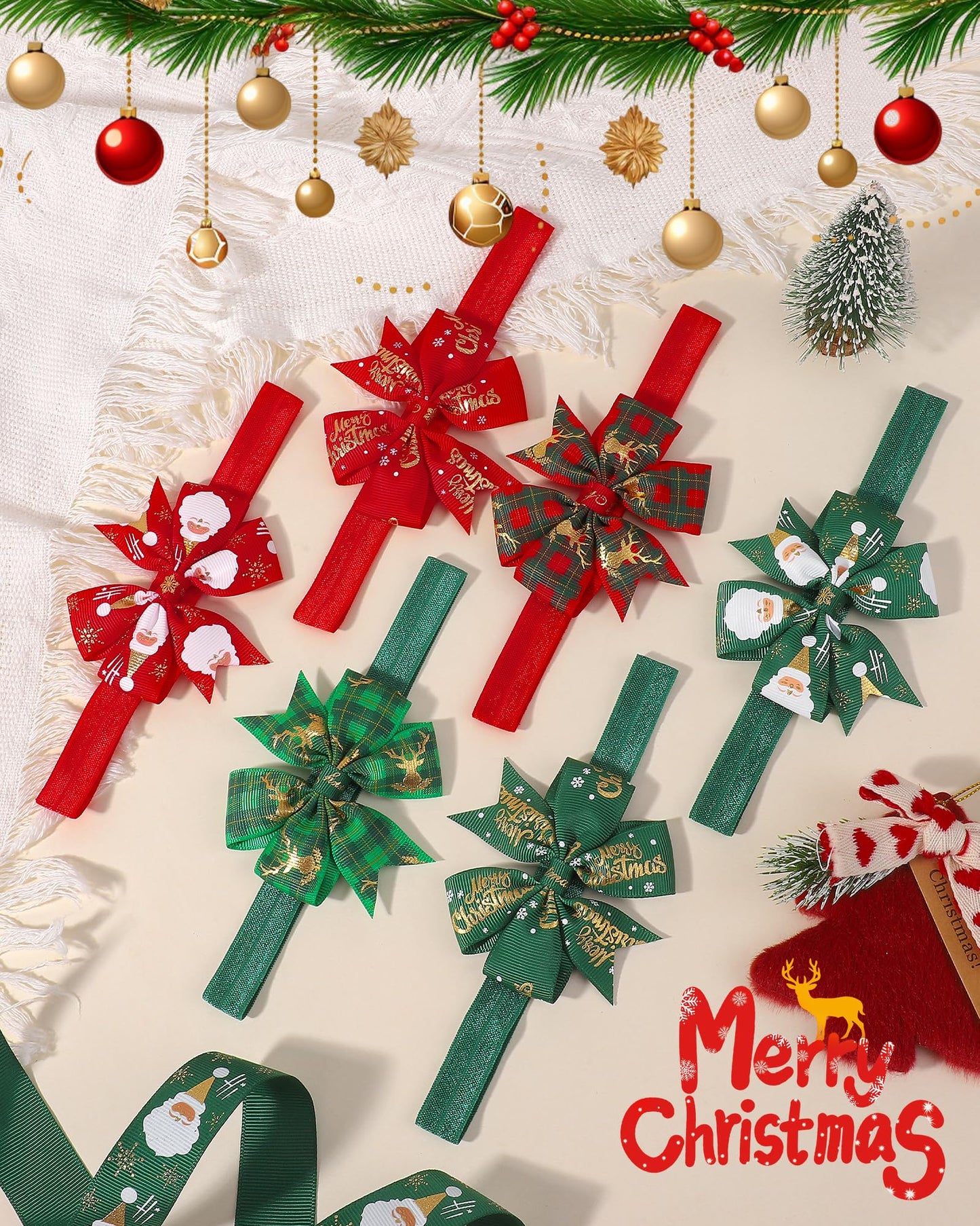 jollybows 10pcs Christmas Baby Bows Headbands Soft Stretchy Grosgrain Ribbon Hairbands with Bows Christmas Headbands Hair Accessories for Newborn Baby Girls Infant Toddlers Kids