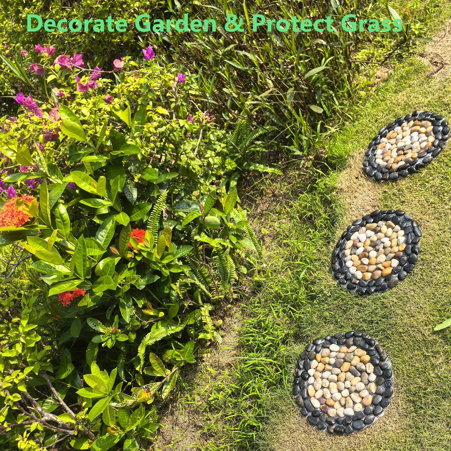 Garden Stepping Stones Outdoor,Pebble Stepping Stones for Garden Walkway,Decoration Polished River Rock for Yard, Pathway,Landscaping, 12 inch Round Decorative Stone Sheet Set 6pcs