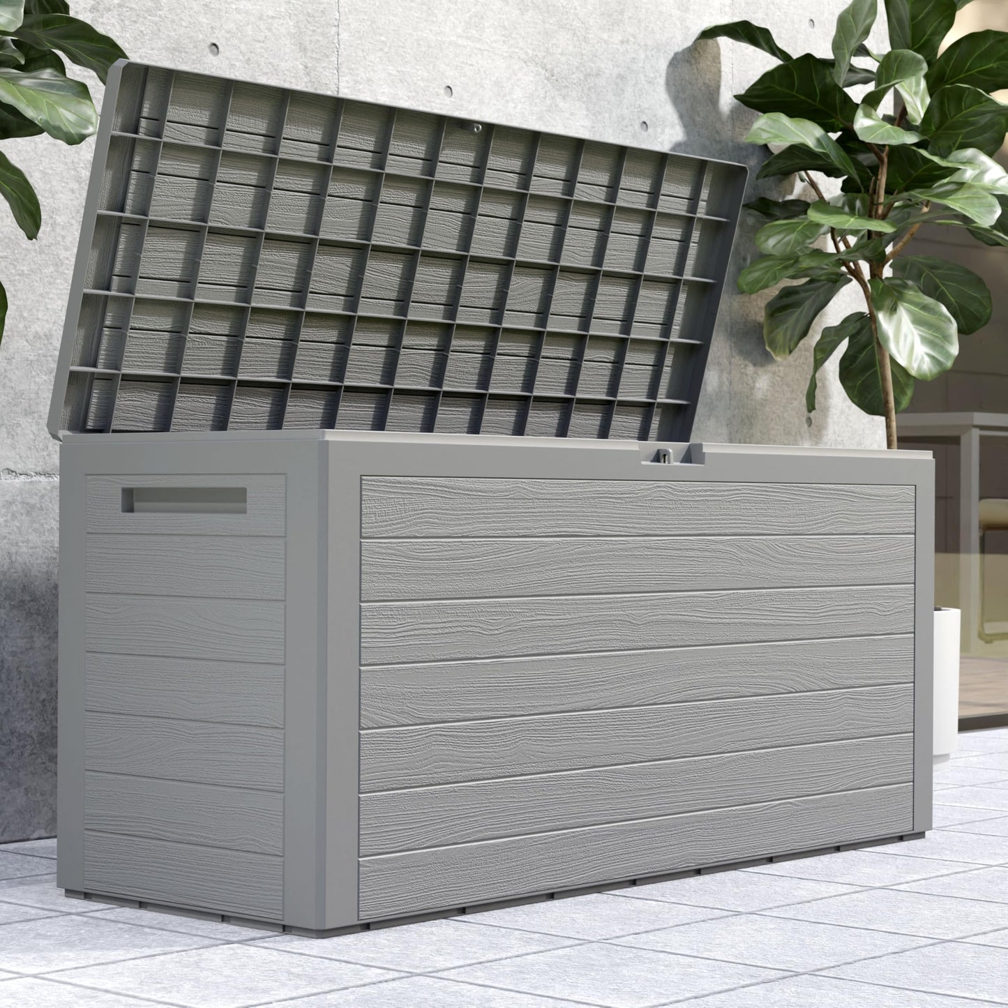 CASARIA® Outdoor Garden Storage Box | 280L | Waterproof | Plastic, Lockable Container w/Lid | Cushion Blanket Out Door Chest | Parcels, Tools, Toys | 116x43x55cm | Grey