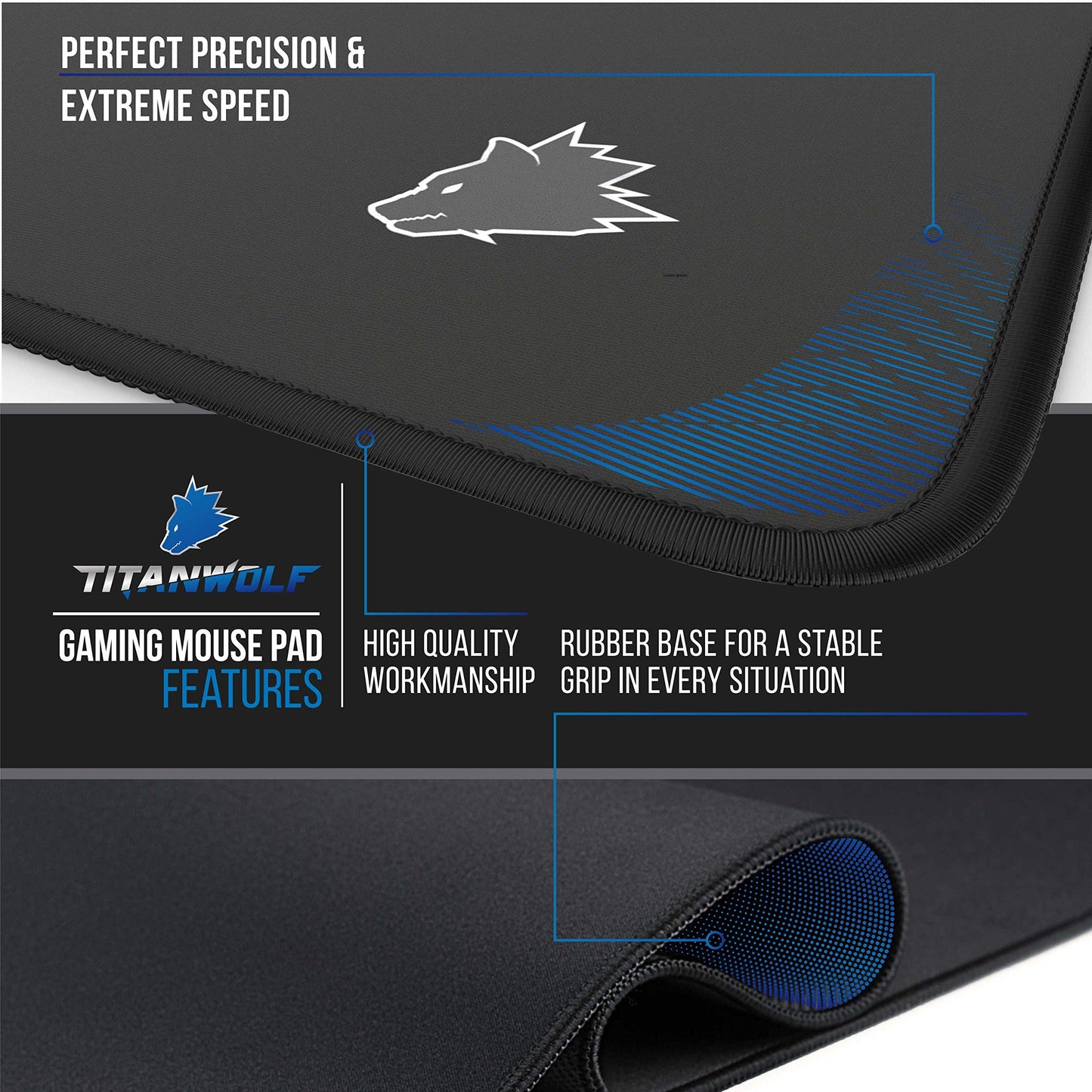 TITANWOLF - XXL Speed Gaming Mouse Mat Mouse Pad - Extra Large 900 x 400 x 4mm - Water-Resistant Mousepad with Non-Slip Rubber Base - Smooth Cloth Surface - Black