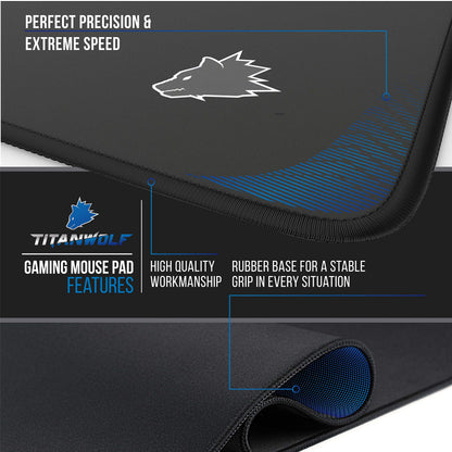 TITANWOLF - XXL Speed Gaming Mouse Mat Mouse Pad - Extra Large 900 x 400 x 4mm - Water-Resistant Mousepad with Non-Slip Rubber Base - Smooth Cloth Surface - Black