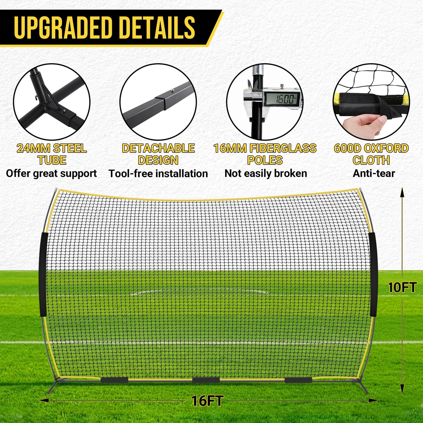 Eastrexon Barricade Backstop Net, 16x10 ft Ball Stop Netting with Carry Bag & Ground Stakes, Quick Setup, Portable, Perfect for Lacrosse, Baseball, Basketball, Soccer