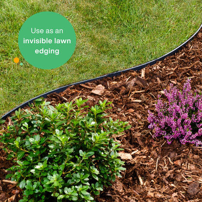 Flexible Lawn Edging 12 m - Invisible Plastic Garden Edge with 50 Securing Pegs - Easy to Use, Weather Resistant - Grass, Flowerbed & Path Border Edging, Height 55 mm, Black