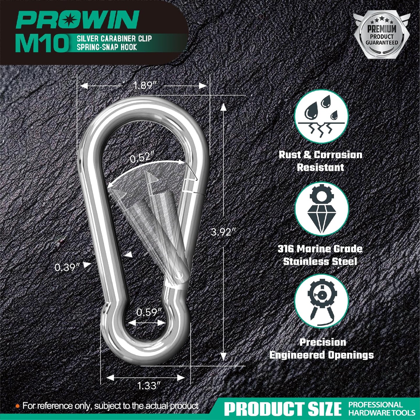 Prowin 10pcs M10 Heavy Duty Carabiner Clips, 1191 lbs Capacity Spring Snap Hook, 4 Inch Galvanized Steel Quick Link for Hiking, Camping, Hammock, Swing, Outdoor Gear