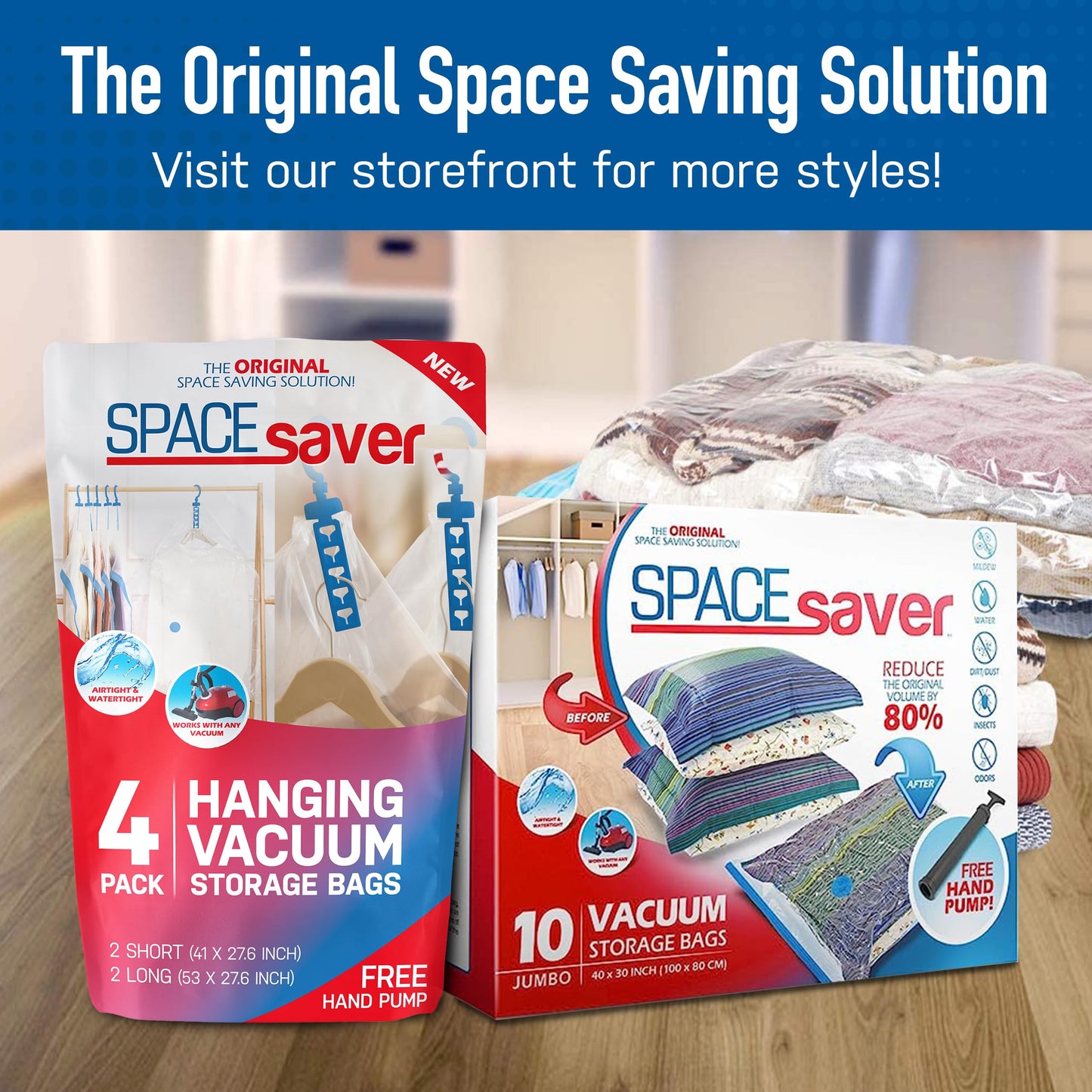 6 Pack Jumbo Vacuum Storage Bags for Comforters, Blankets & Clothes – Jumbo Vacuum Sealed Compression Bags with Hand Pump – Space Saver Storage Bags for Bedding, Moving, Travel & Organization
