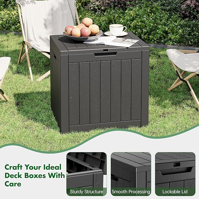 Outdoor Storage Box, Resin Deck Boxes Indoor and outdoor, Waterproof Storage Box Lockable Lid (Black,35 Gallon-2Pack)