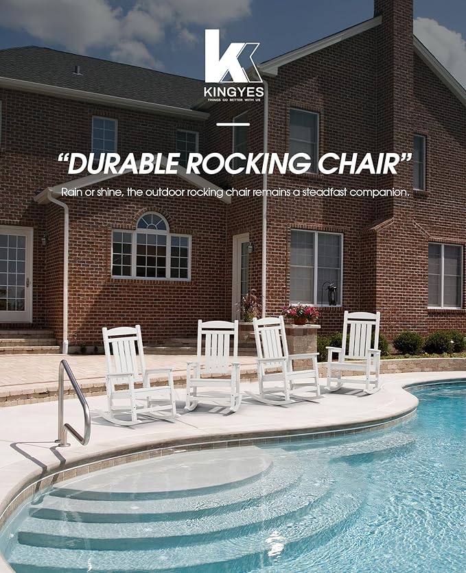 KINGYES HDPE Patio Rocking Chair Set of 4, Outdoor Rocking Chairs Porch Rocker for Adults, White