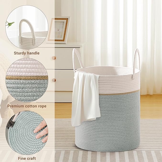 Tall Laundry Basket with Handles, 53L Portable Dirty Clothes Hamper, Boho