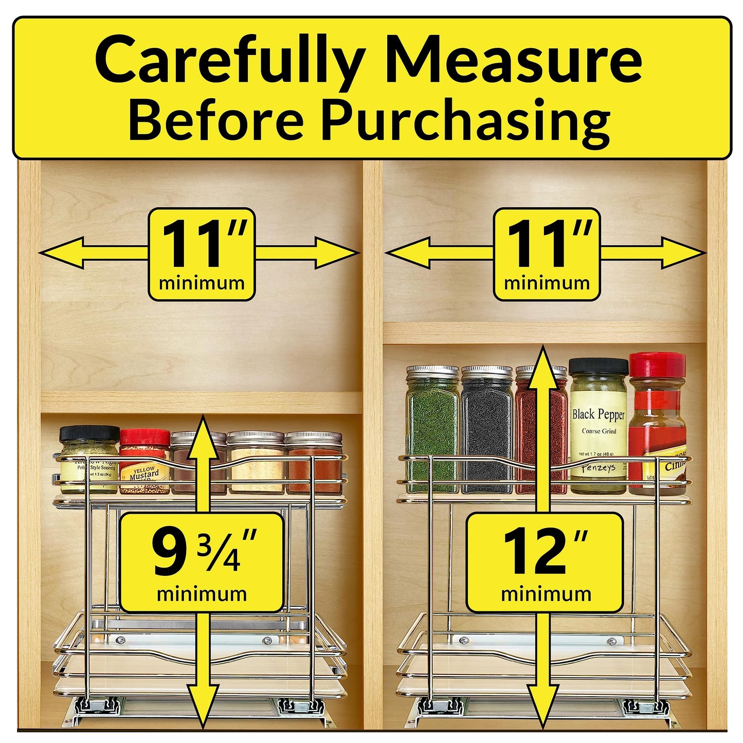 LYNK PROFESSIONAL® Pull Out Spice Rack Organizer for Inside Kitchen Cabinets - 4-1/4 inch Wide - Slide Out Drawer – Chrome Sliding Spice Cabinet Organization Shelf Racks - 2 Tier