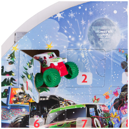 Monster Jam Mini Christmas Advent Calendar, 24 Days of Mini Monster Trucks and Accessories, 1:87 Scale, Kids’ Toys for Boys and Girls Ages 3 and up