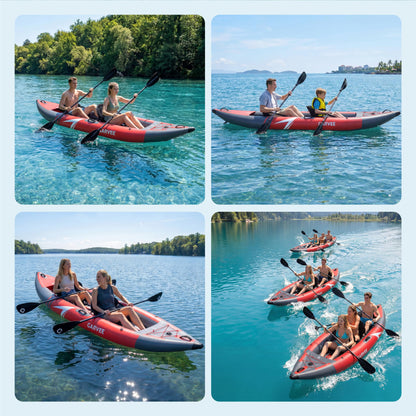 GarveeLife 2 Person Inflatable Kayak，Fishing Kayak for Adults, Portable Touring Kayaks with Padded Seat, 3 Fins, Hand Pump, Carry Bag, Repair Kit，12.5FT/450 LBS Weight Capacity