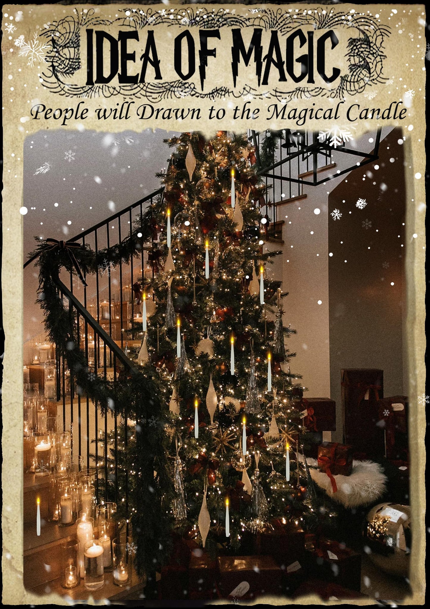 Christmas Decorations, 20 PCs Floating Candles with Wand Magic Hanging Candles, Flickering Warm Light Flameless Floating LED Candle with Wand Remote, Battery Operated Taper Candle Set for Theme Party