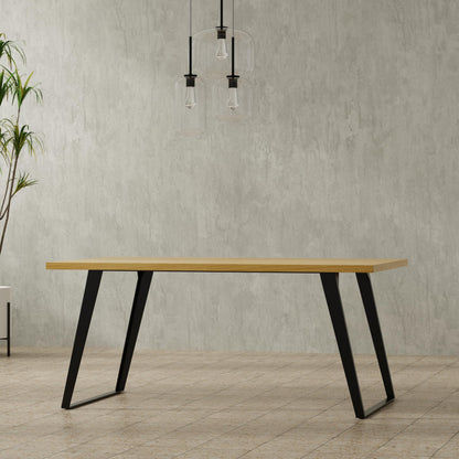 SIMPLIHOME Lowry Dining Table - 66 inch Wide Solid Wood Oak Veneer Table, Modern Industrial Style for Dining Room or Kitchen with Angled Graphite Grey Powder-Coated Iron Legs and Thick Top, Seats 6