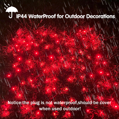 HISHINY LED Red Christmas Net Lights Outdoor,5ftx5ft 100LED Green Wire, Connectable Indoor Outdoor Bush Mesh Net Lights String for Valentines Day Decor,Shrub,Yard,Tree（Red）