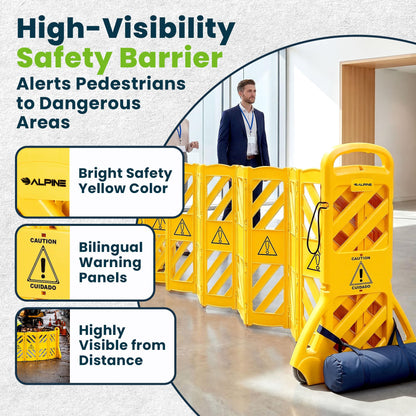 Alpine Commercial Safety Barriers, 13 Foot Expandable Mobile Barricade System - Folding Portable Barrier, Traffic Barricade Fence, Plastic Barricade for Construction, Traffic Control, Driveway Gate