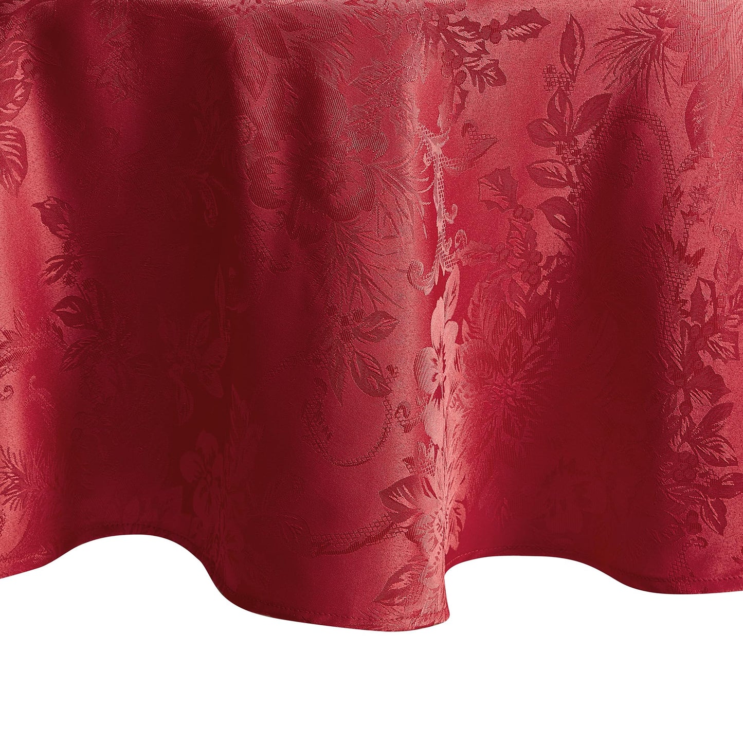 Elrene Home Fashions Poinsettia Elegance Jacquard Christmas/Holiday Wrinkle Resistant Dining Tablecloth, 90"X90" Round, Red