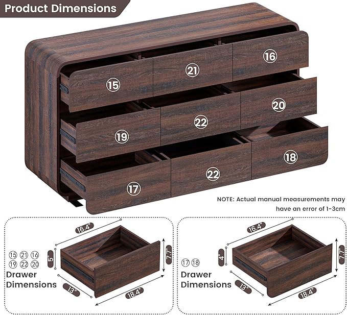 Standifurno 9 Drawer Double Dresser