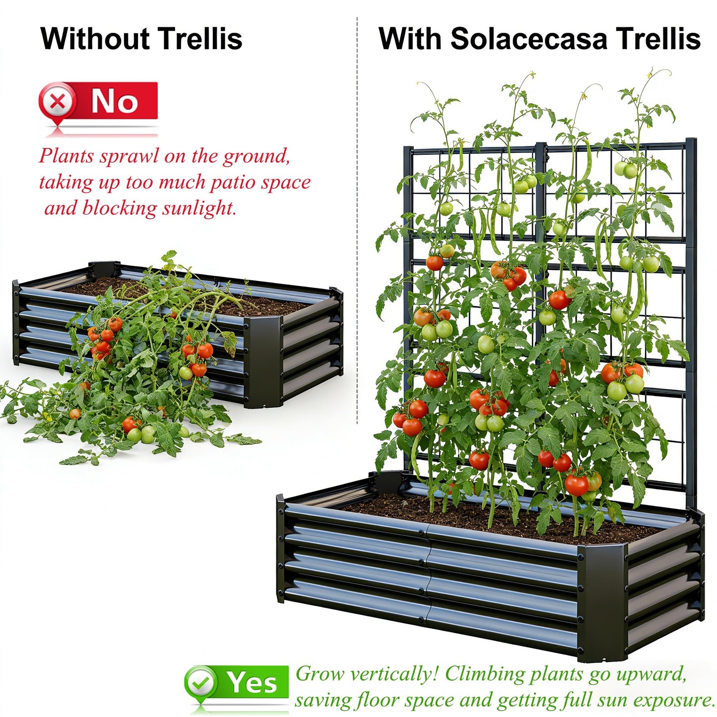 Galvanized Raised Garden Bed with Trellis for Climbing Plants Outdoor,Metal Vertical Garden Planter Box for Patio,Heavy Duty Elevated Garden Bed for Vegetables Tomatoes Cucumbers Flowers Herbs,Black