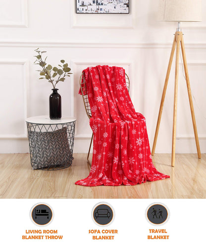 Elegant Comfort Luxury Velvet Super Soft Christmas Prints Fleece Blanket-Holiday Theme Home Décor Fuzzy Warm and Cozy Throws for Winter Bedding, Couch and Gift, 50 x 60 inch, Snowflakes
