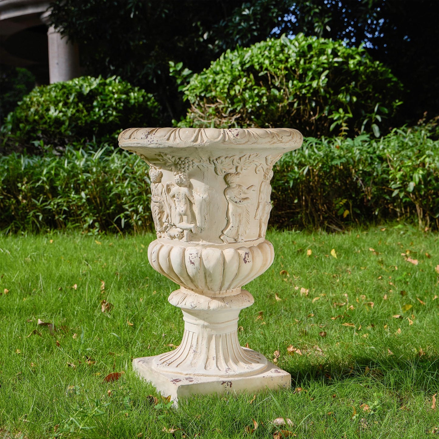 PETALORE Antique White Urn Planter, 27" Tall Large Urn Planter Outdoor for Garden Patio or Front Porch, Hand-Painted Magnesium Oxide Urns Flower Pot with Drainage Hole, No Assembly Needed
