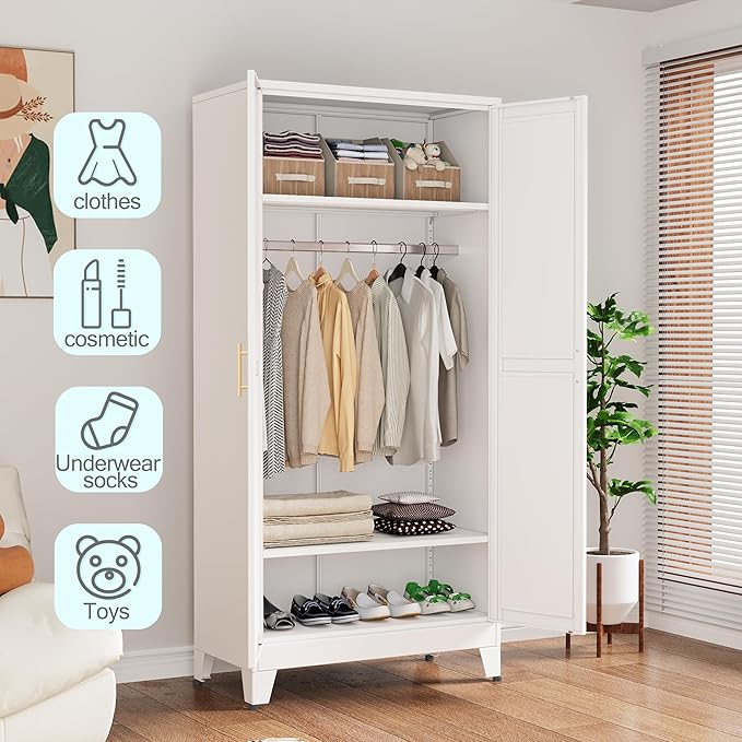 erosoei 71 "Metal Armoire Wardrobe Closet, Steel Clothing Storage Cabinet