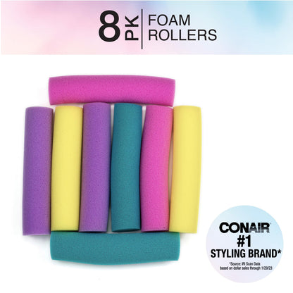 Conair Foam Hair Rollers - Heatless hair curlers - Foam Rollers - Heatless Hair rollers in Large - Pink - 9 Count w/storage case