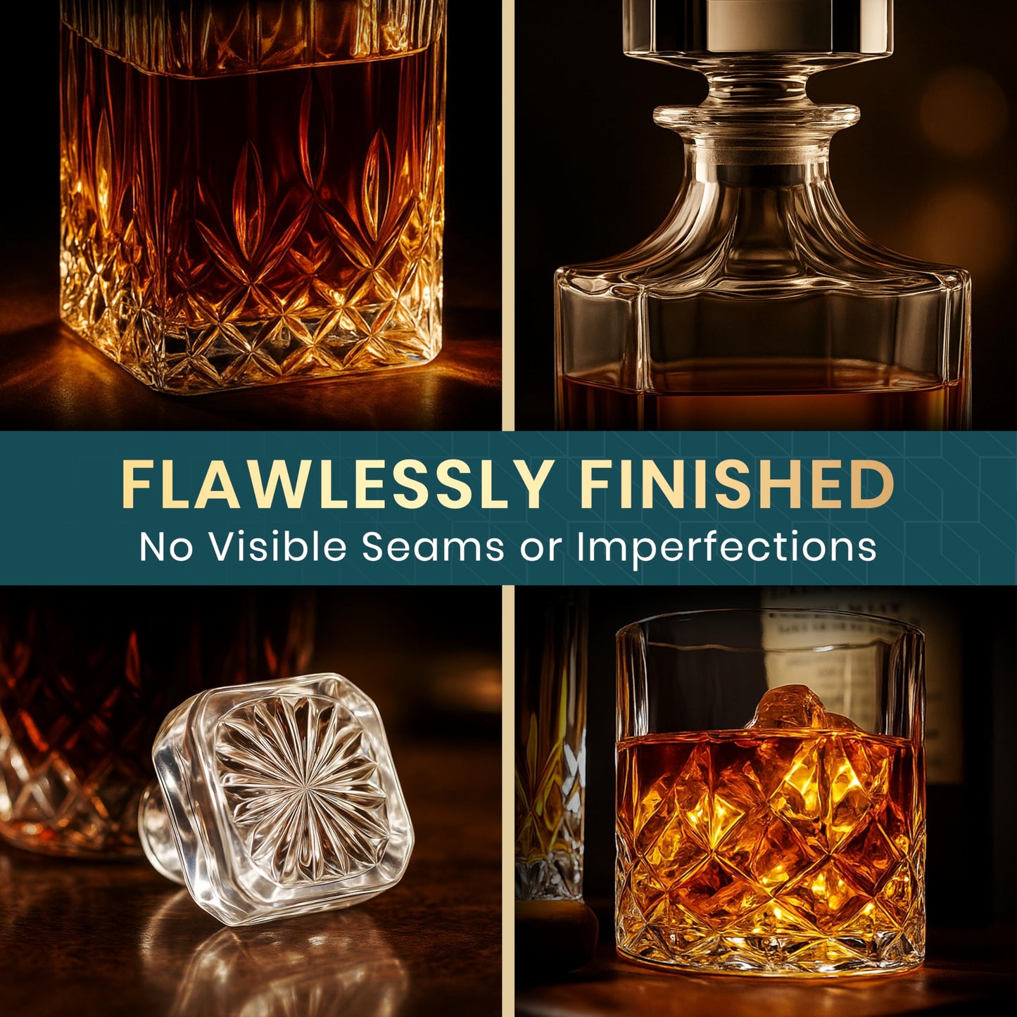 Whiskey Decanter Set by Royal Reserve - Crystal Liquor Bourbon Decanter 24oz 700ml with 4 Glasses in Magnetic Box - Gifts for Men