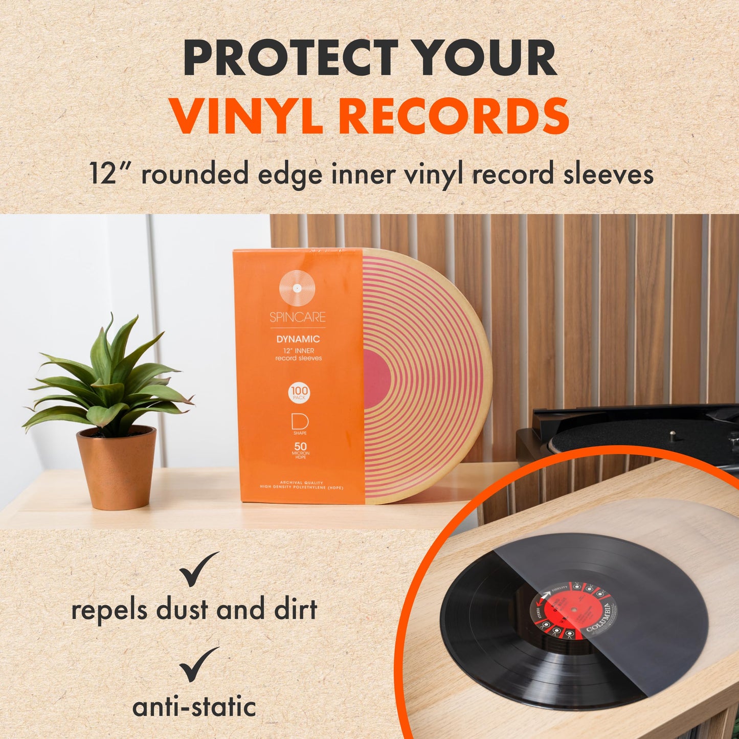 100x 12 Inch Anti Static Inner Vinyl Record Sleeves | Dynamic Rounded Edge Plastic LP Sleeve | Replace Cardboard PVC & Paper Sleeves | Premium 50 Micron HDPE - Won't Bunch Or Collapse